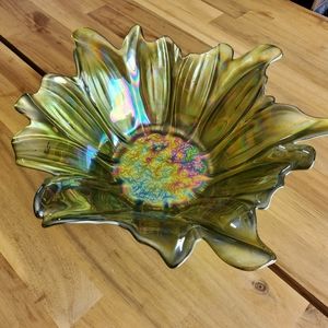 Rare Olive Green Akcam Glass Dish